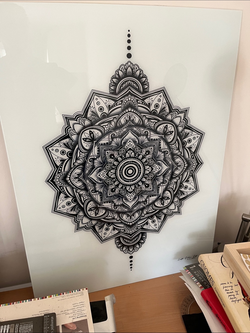 Black and White Mandala Glass Wall Art Print - by L.E. Scott 2023